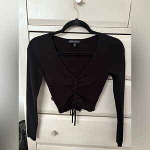 Kendall & Kylie Black Ruched Tie Front Crop Blouse